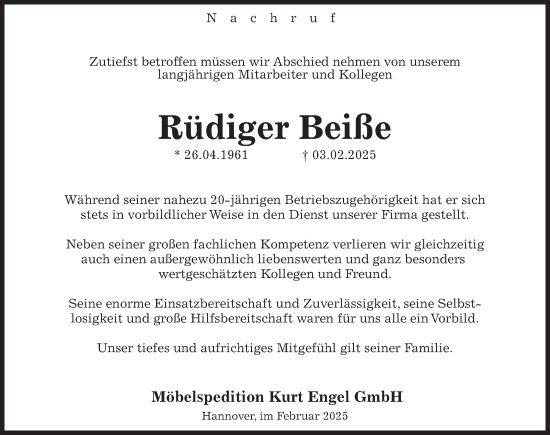 Traueranzeige Firma