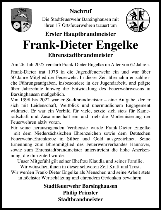 Traueranzeige Stadtfeuerwehr