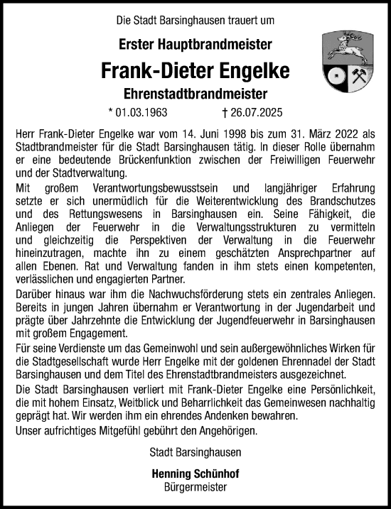 Traueranzeige Stadt Barsinghausen