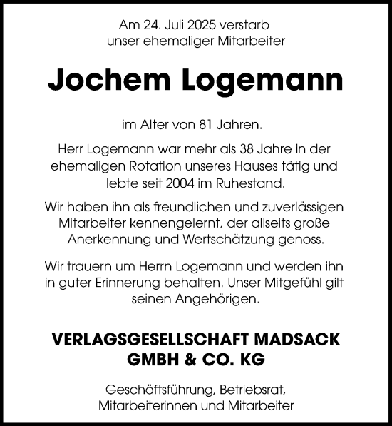 Traueranzeige Madsack